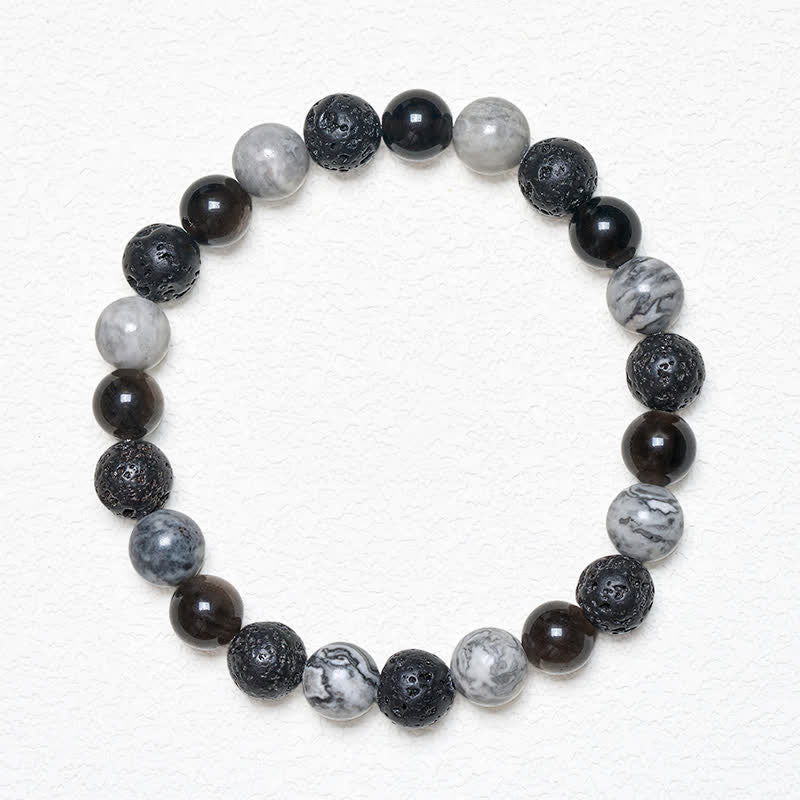 Buddha Stones Black Obsidian Lava Rock Picasso Jasper Beads Support Bracelet