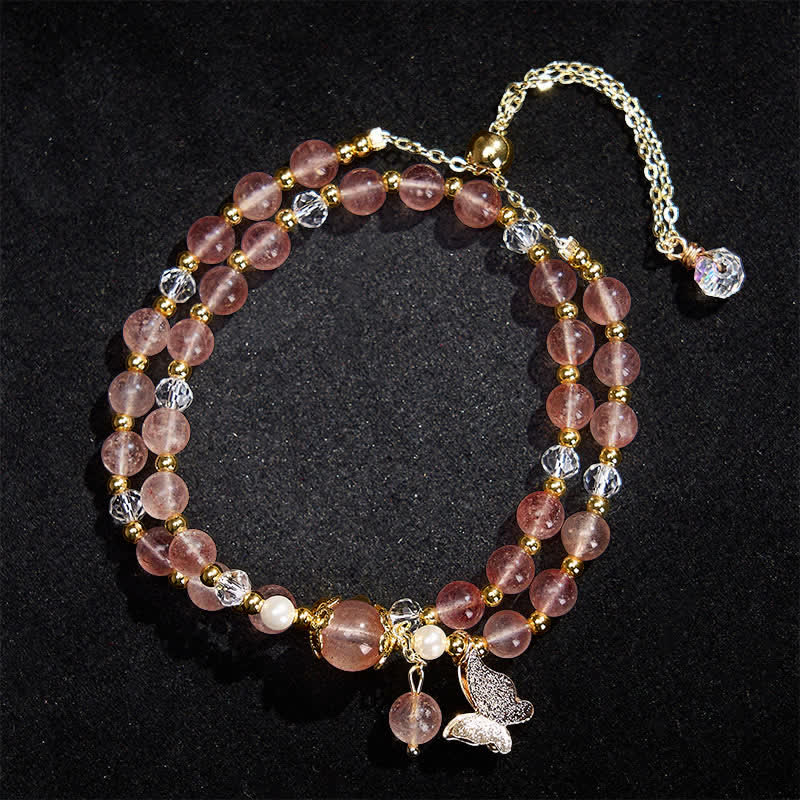 Buddha Stones Natural Strawberry Quartz Amethyst Double Wrap Positive Bracelet