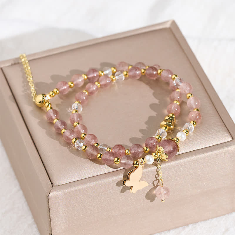 Buddha Stones Natural Strawberry Quartz Amethyst Double Wrap Positive Bracelet