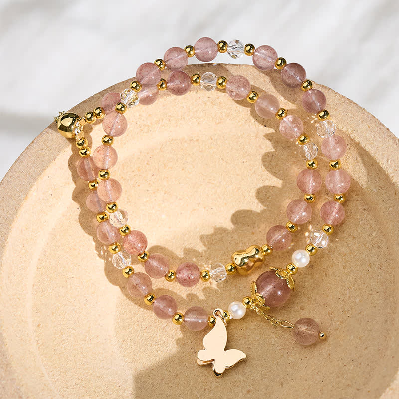 Buddha Stones Natural Strawberry Quartz Amethyst Double Wrap Positive Bracelet