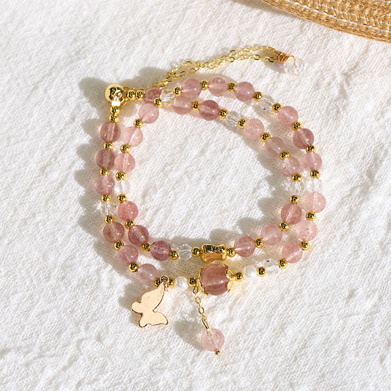 Buddha Stones Natural Strawberry Quartz Amethyst Double Wrap Positive Bracelet