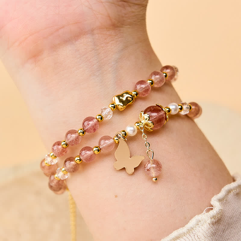 Buddha Stones Natural Strawberry Quartz Amethyst Double Wrap Positive Bracelet