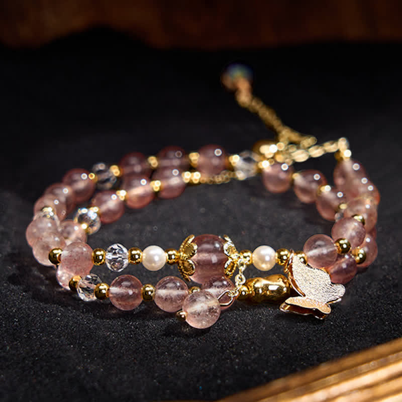 Buddha Stones Natural Strawberry Quartz Amethyst Double Wrap Positive Bracelet