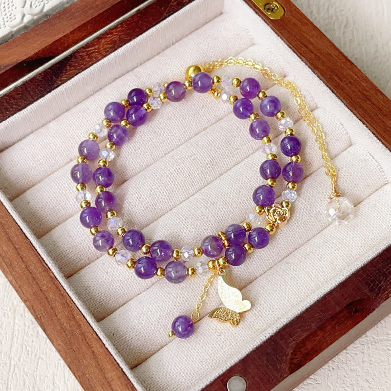 Buddha Stones Natural Strawberry Quartz Amethyst Double Wrap Positive Bracelet