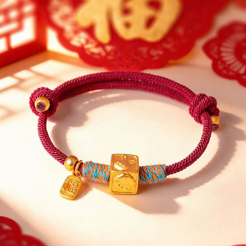 Buddha Stones Handmade Three Harmony Chinese Zodiac Protection Red String Bracelet
