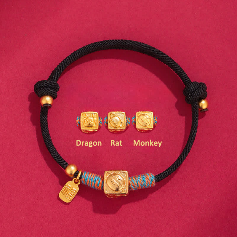 Buddha Stones Handmade Three Harmony Chinese Zodiac Protection Red String Bracelet