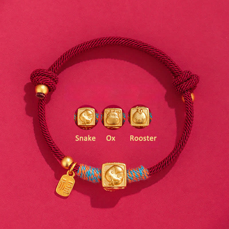 Buddha Stones Handmade Three Harmony Chinese Zodiac Protection Red String Bracelet