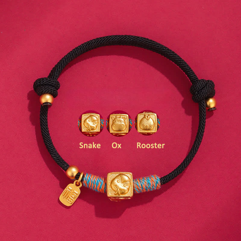 Buddha Stones Handmade Three Harmony Chinese Zodiac Protection Red String Bracelet
