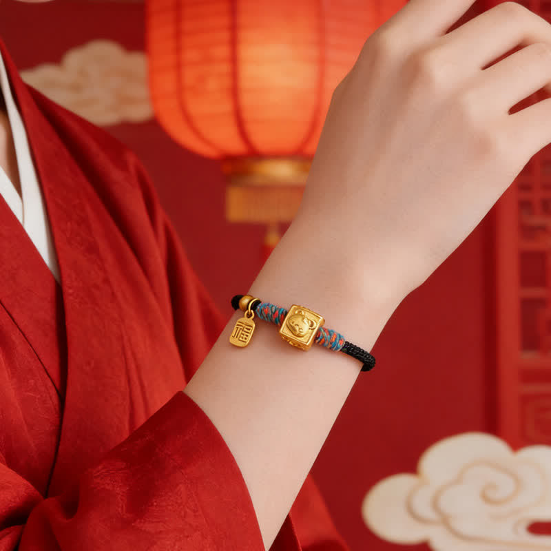 Buddha Stones Handmade Three Harmony Chinese Zodiac Protection Red String Bracelet