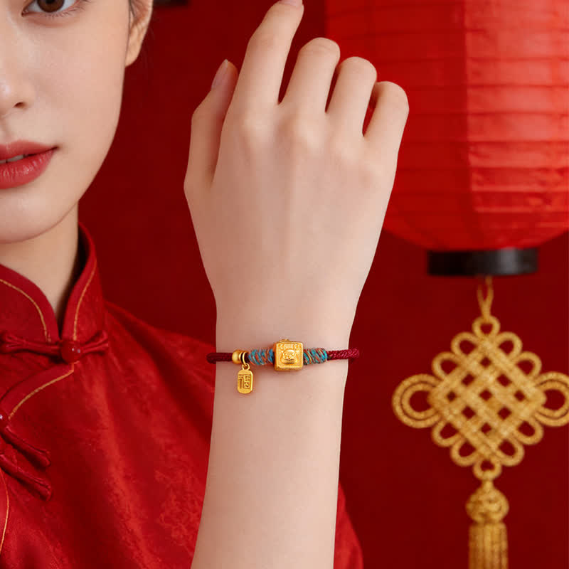 Buddha Stones Handmade Three Harmony Chinese Zodiac Protection Red String Bracelet