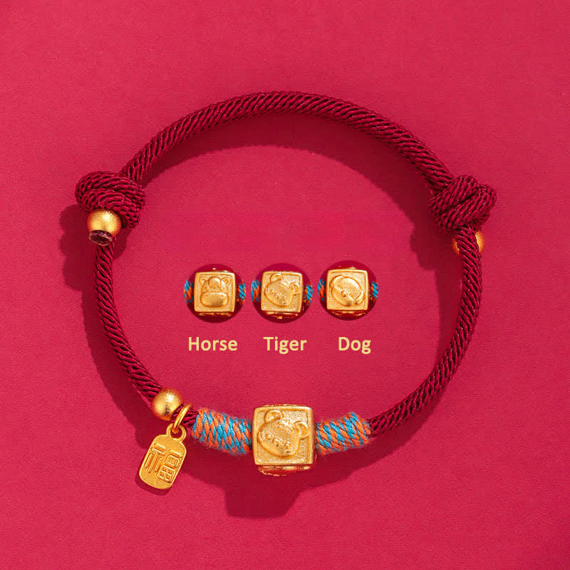 Buddha Stones Handmade Three Harmony Chinese Zodiac Protection Red String Bracelet
