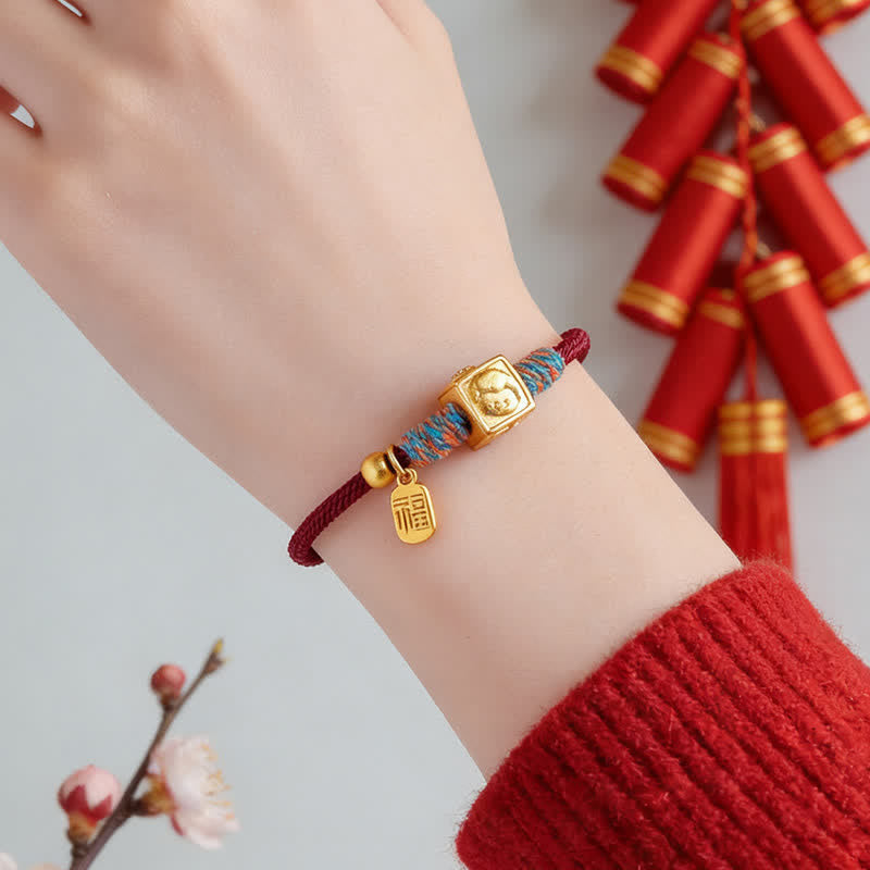 Buddha Stones Handmade Three Harmony Chinese Zodiac Protection Red String Bracelet