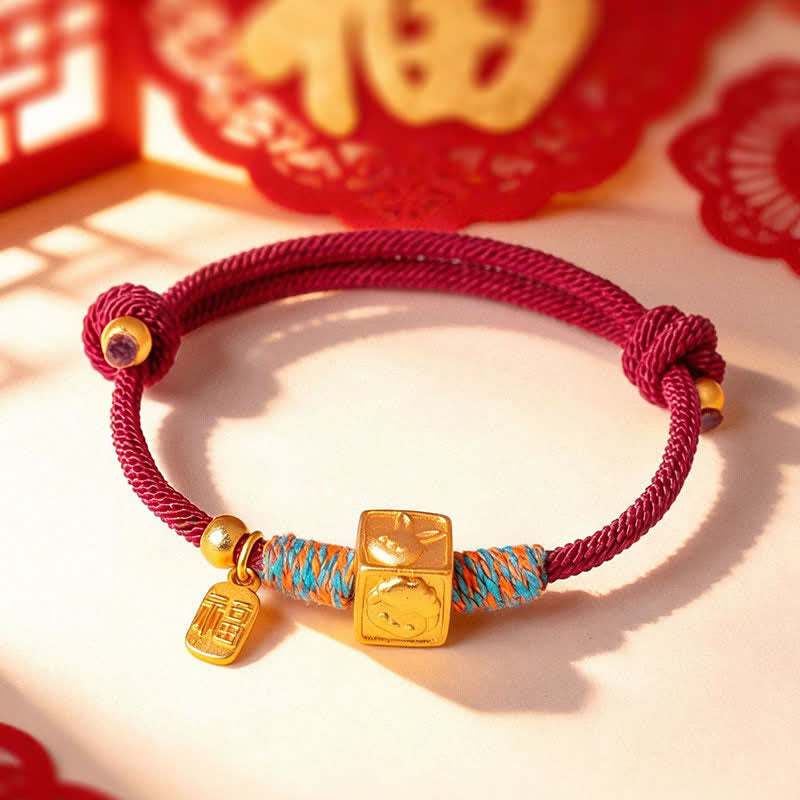 Buddha Stones Handmade Red String Chinese Zodiac Luck Fu Charm Bracelet