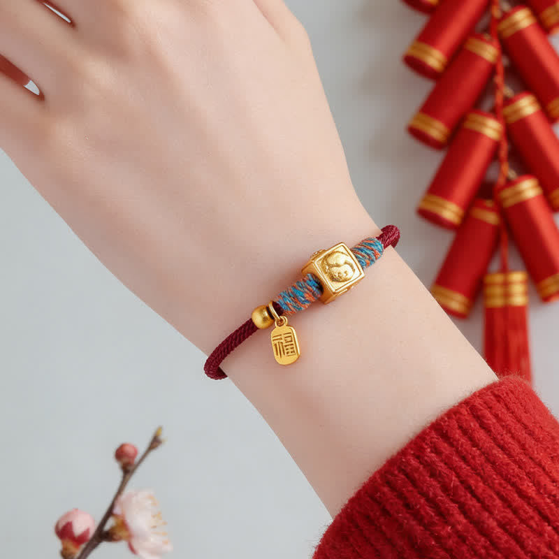 Buddha Stones Handmade Red String Chinese Zodiac Luck Fu Charm Bracelet