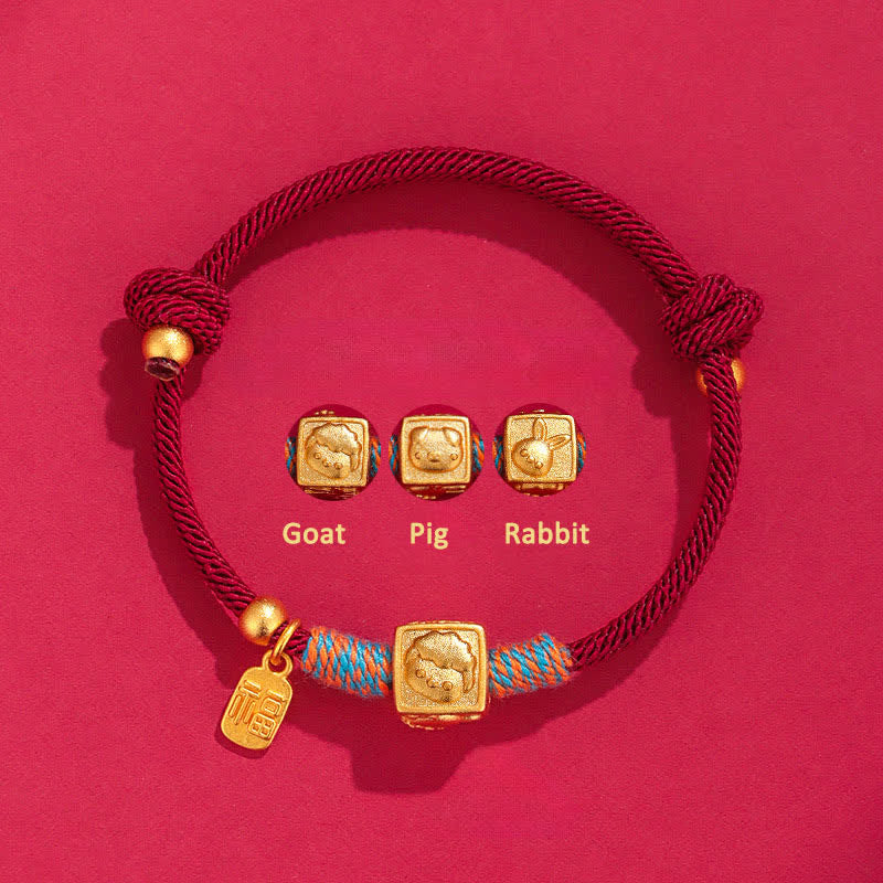 Buddha Stones Handmade Red String Chinese Zodiac Luck Fu Charm Bracelet