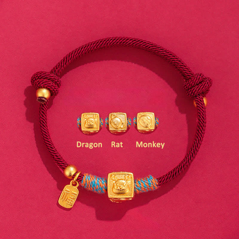 Buddha Stones Handmade Red String Chinese Zodiac Luck Fu Charm Bracelet