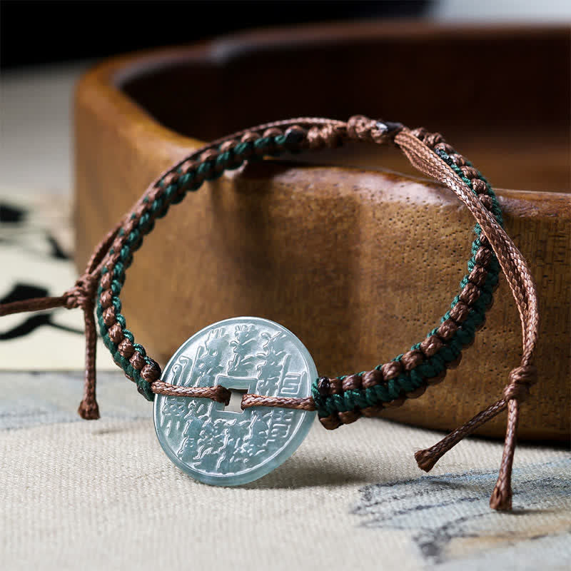 EverestArtstudios Jade Peace Buckle Hand-Woven Tranquility Adjustable Bracelet