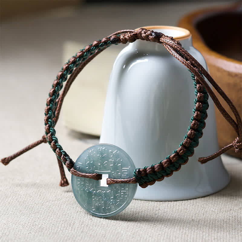 EverestArtstudios Jade Peace Buckle Hand-Woven Tranquility Adjustable Bracelet