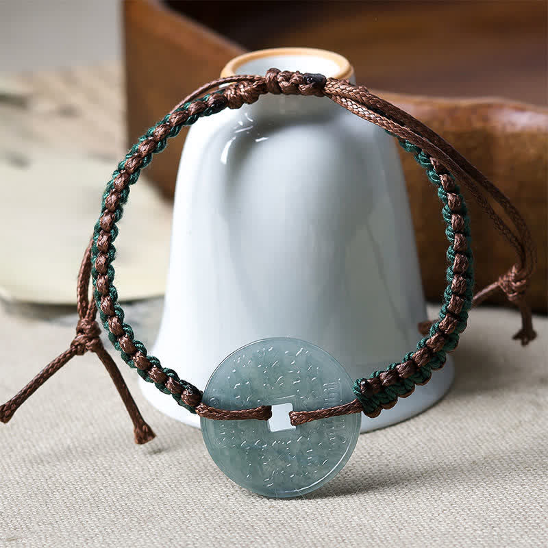 EverestArtstudios Jade Peace Buckle Hand-Woven Tranquility Adjustable Bracelet