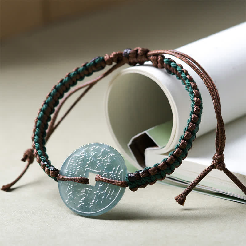 EverestArtstudios Jade Peace Buckle Hand-Woven Tranquility Adjustable Bracelet