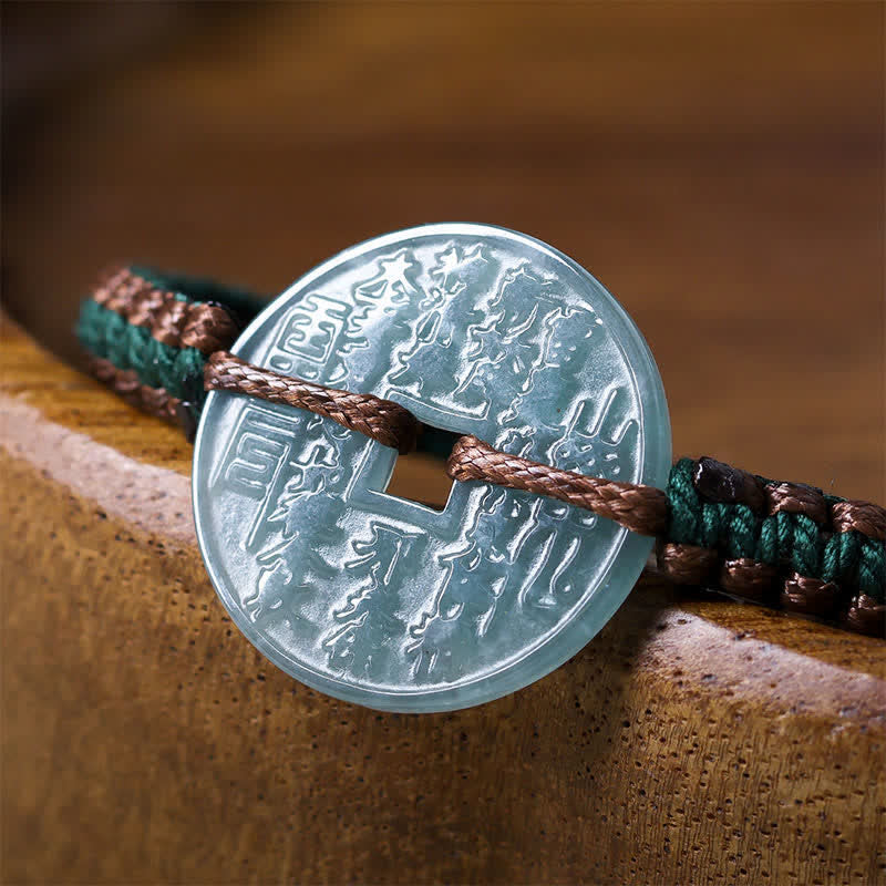 EverestArtstudios Jade Peace Buckle Hand-Woven Tranquility Adjustable Bracelet