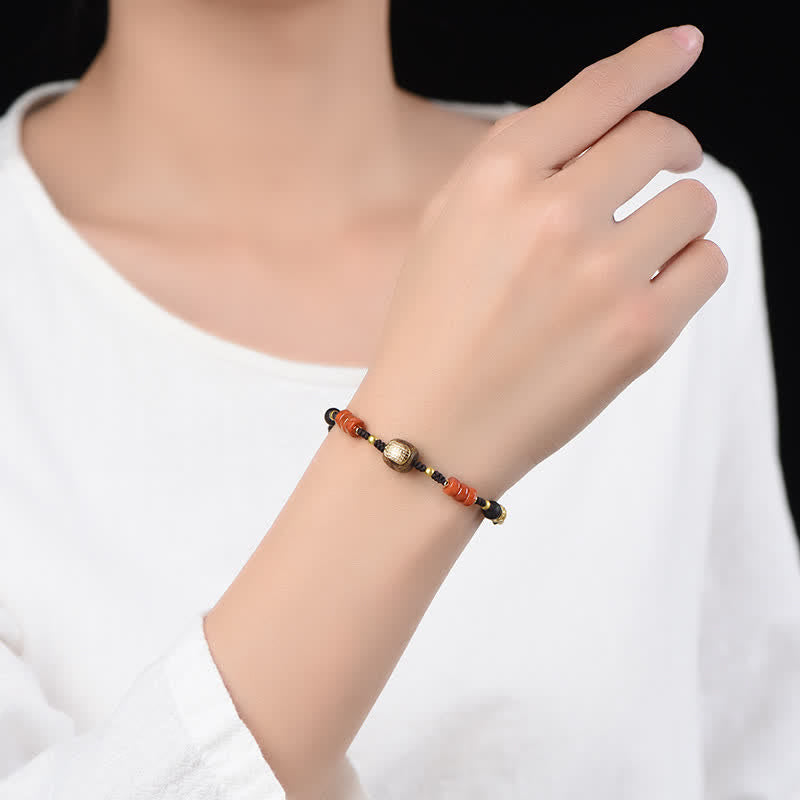 Buddha Stones Hand-Woven Red Sandalwood Blessing Braided Tassel Bracelet
