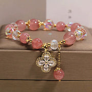 FREE Today: Love and Healing Strawberry Quartz Clover Beaded Tassel Bracelet