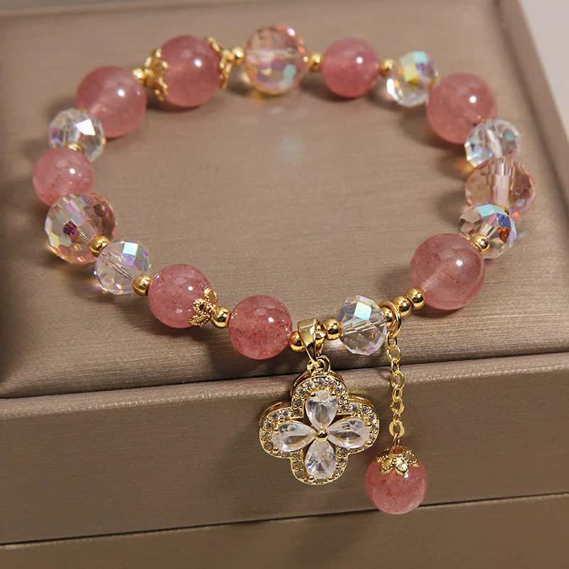 FREE Today: Love and Healing Strawberry Quartz Clover Beaded Tassel Bracelet