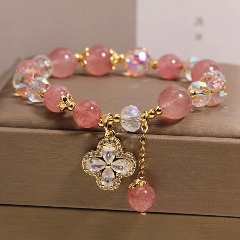 FREE Today: Love and Healing Strawberry Quartz Clover Beaded Tassel Bracelet