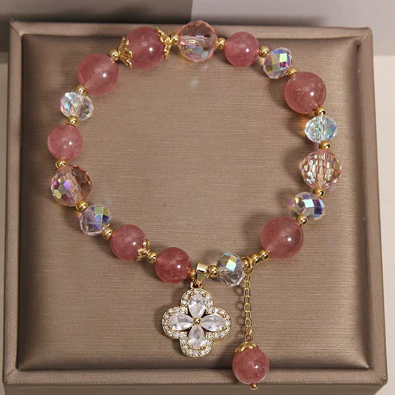 FREE Today: Love and Healing Strawberry Quartz Clover Beaded Tassel Bracelet