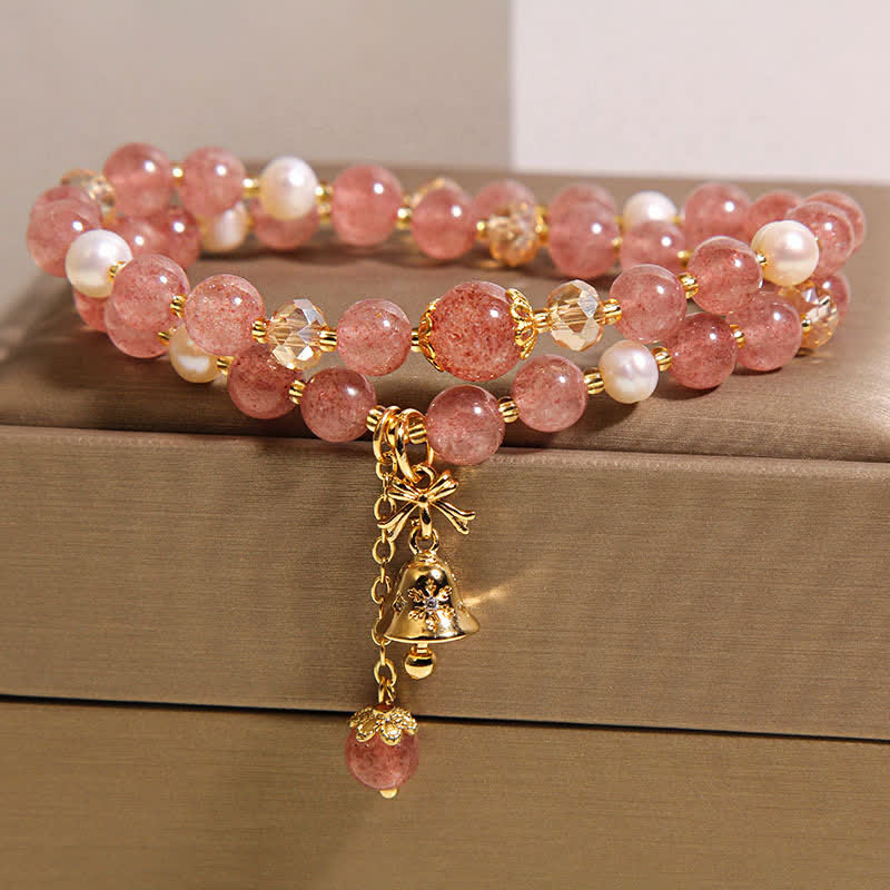 Buddha Stones Strawberry Quartz Pearl Butterfly Love Double Wrap Bracelet