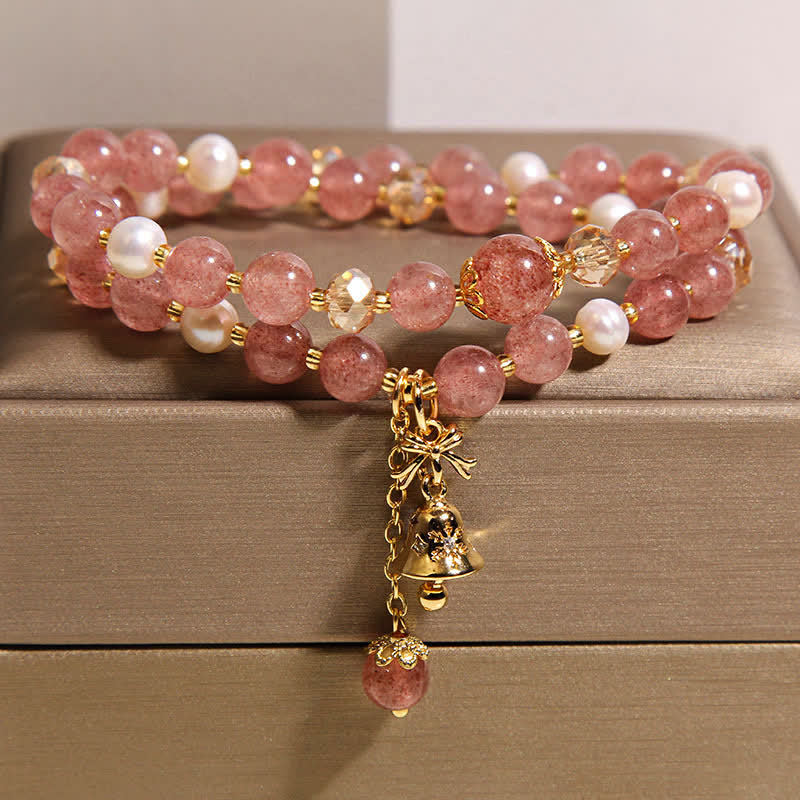 Buddha Stones Strawberry Quartz Pearl Butterfly Love Double Wrap Bracelet