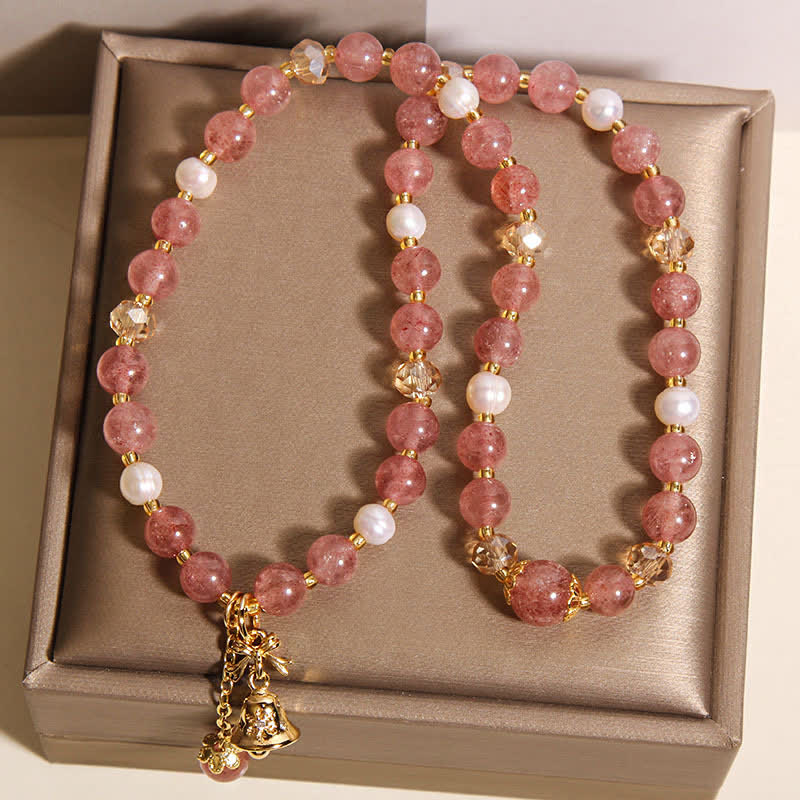 Buddha Stones Strawberry Quartz Pearl Butterfly Love Double Wrap Bracelet