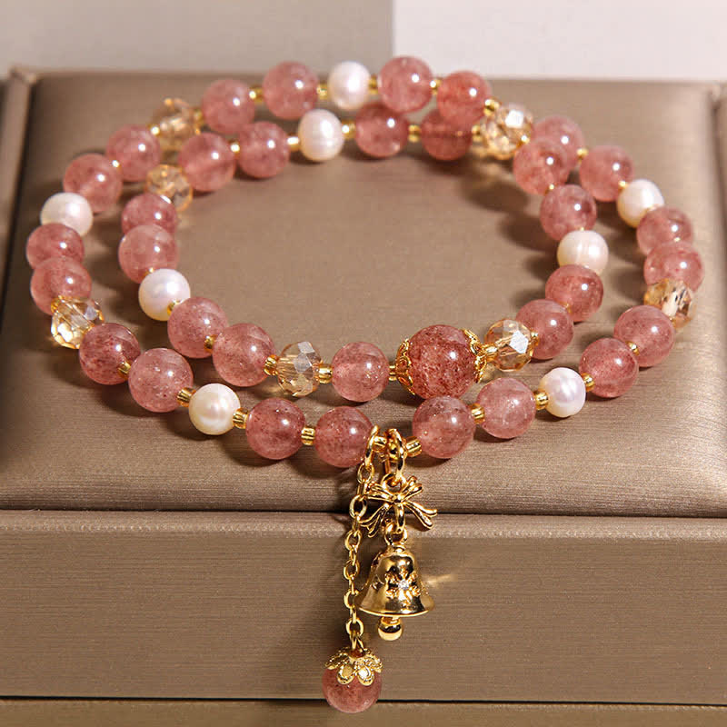 Buddha Stones Strawberry Quartz Pearl Butterfly Love Double Wrap Bracelet