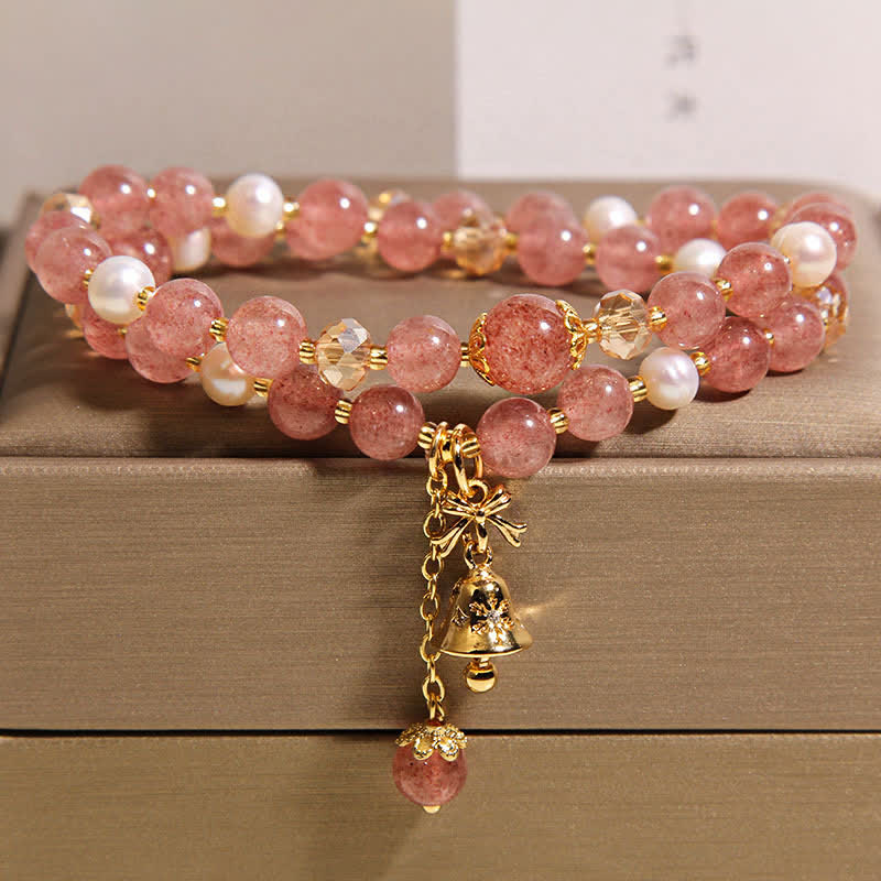 Buddha Stones Strawberry Quartz Pearl Butterfly Love Double Wrap Bracelet