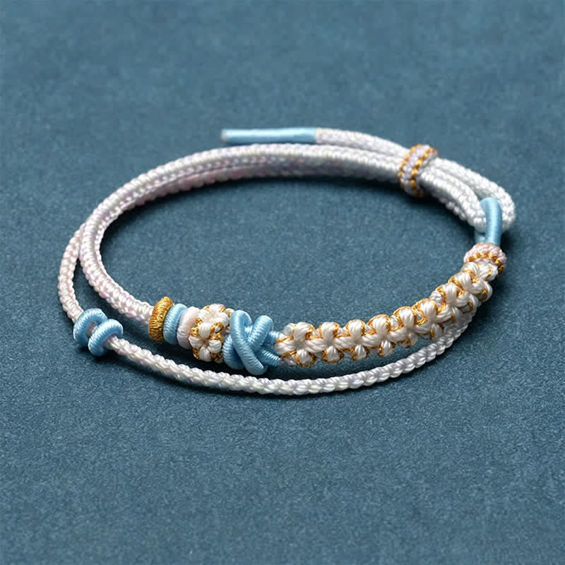 EverestArtstudios Hand-Woven String Peach Blossom Knotting Connection Double Layer Bracelet