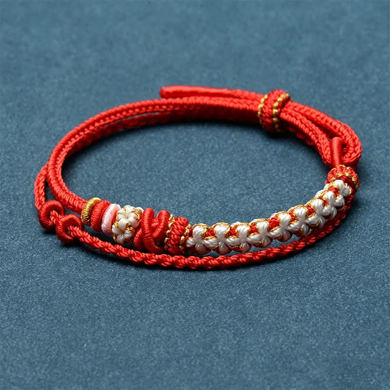 EverestArtstudios Hand-Woven String Peach Blossom Knotting Connection Double Layer Bracelet