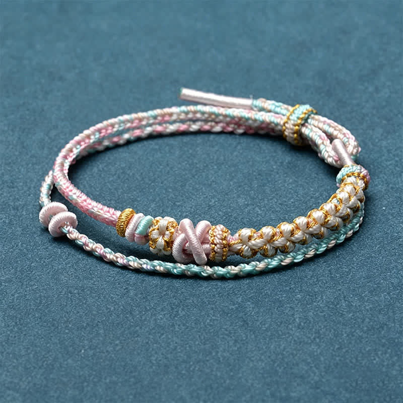 EverestArtstudios Hand-Woven String Peach Blossom Knotting Connection Double Layer Bracelet