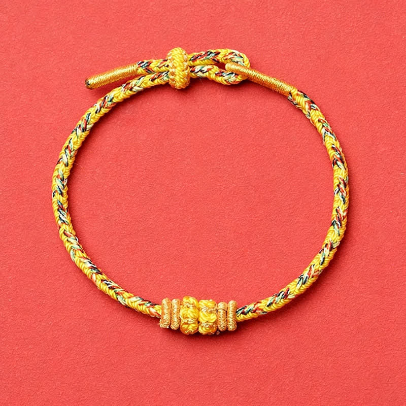 Buddha Stones Yellow Braided Rope Flower Rootedness Bracelet