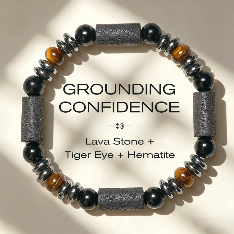 Buddha Stones Natural Tiger's Eye Obsidian Hematite Lava Rock Powerful Bracelet