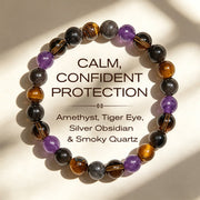 Buddha Stones Natural Amethyst Tiger Eye Black Obsidian Smoky Quartz Healing Bracelet