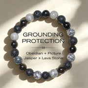 Buddha Stones Black Obsidian Lava Rock Picasso Jasper Beads Support Bracelet