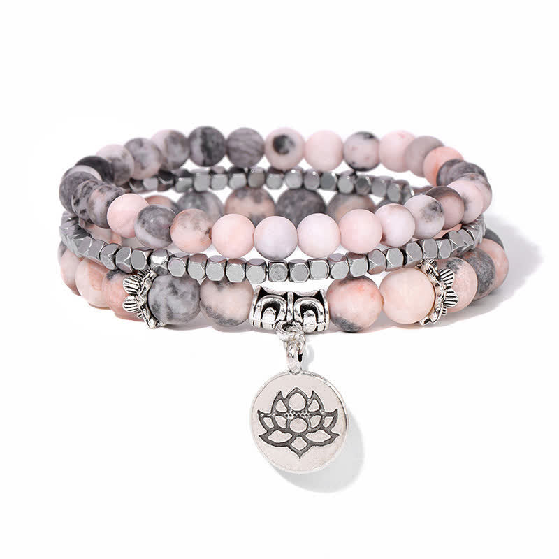 EverestArtStudios 3pcs Zebra Jasper Lotus Enlightenment Beaded Bracelet