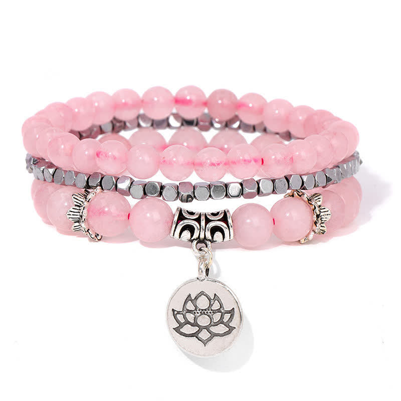 Buddha Stones 3pcs Zebra Jasper Lotus Enlightenment Beaded Bracelet