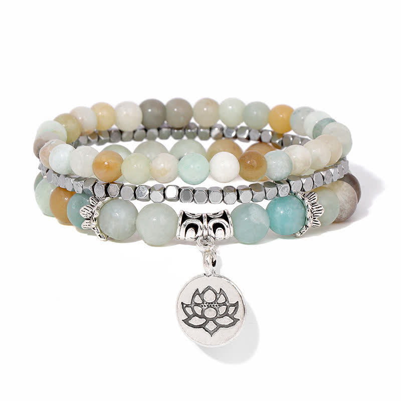 EverestArtStudios 3pcs Zebra Jasper Lotus Enlightenment Beaded Bracelet