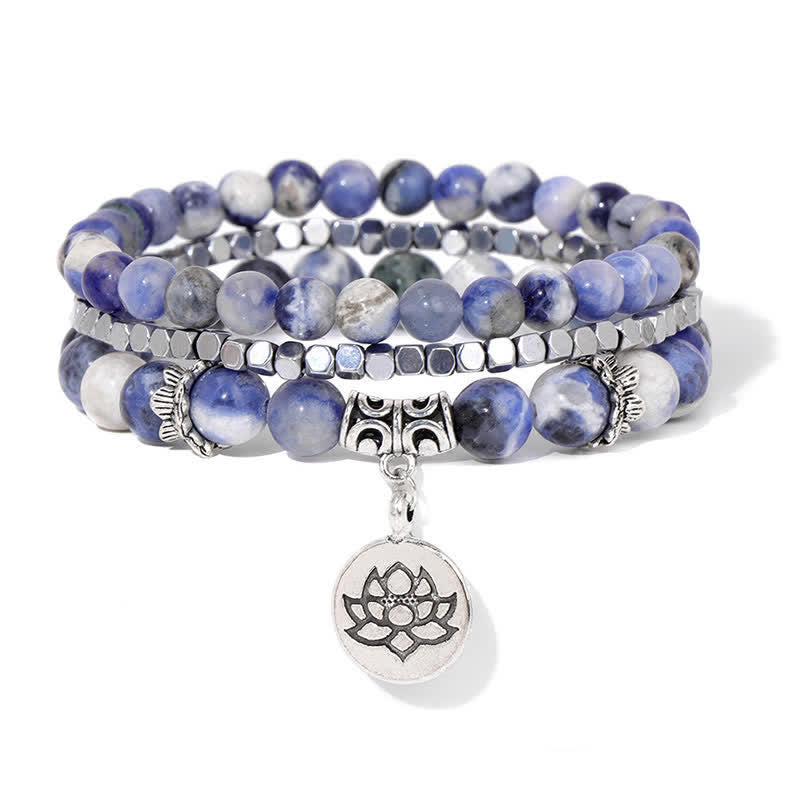EverestArtStudios 3pcs Zebra Jasper Lotus Enlightenment Beaded Bracelet