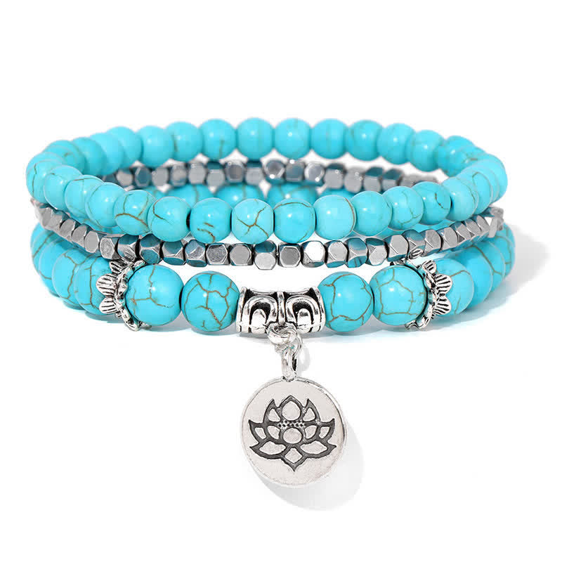 EverestArtStudios 3pcs Zebra Jasper Lotus Enlightenment Beaded Bracelet