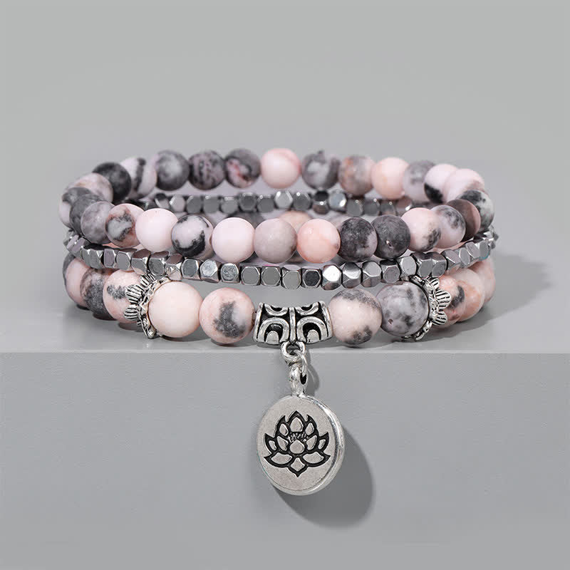 EverestArtStudios 3pcs Zebra Jasper Lotus Enlightenment Beaded Bracelet