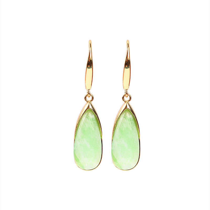 EverestArtstudios Jade Teardrop Protection Vintage Gold Tone Earrings