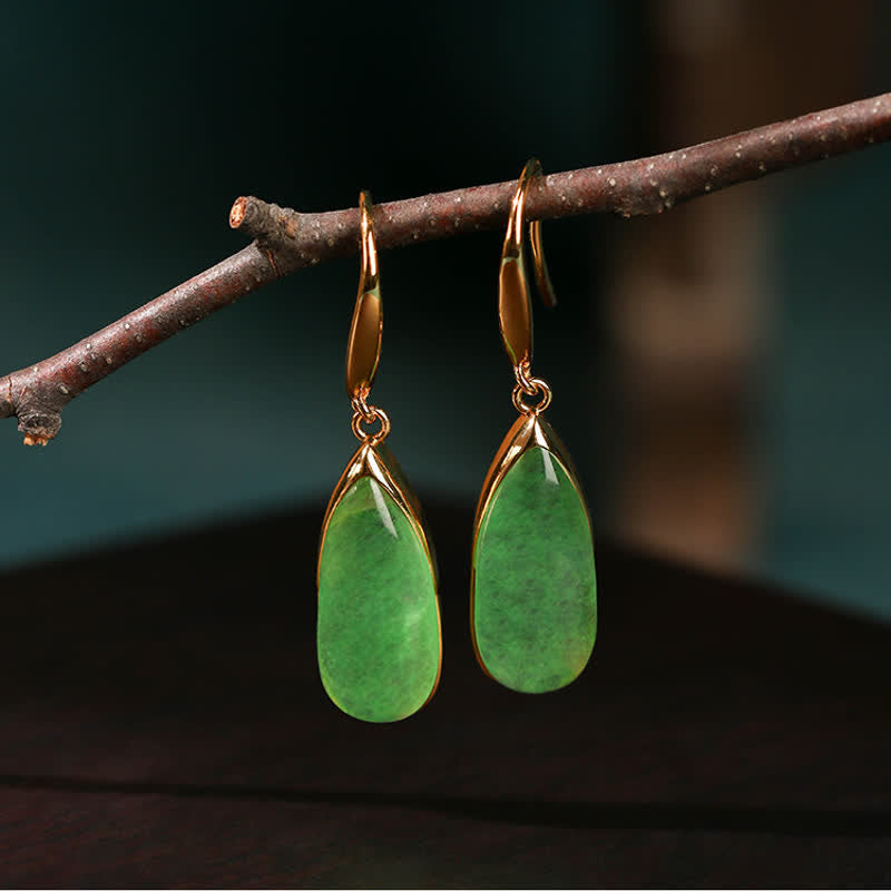EverestArtstudios Jade Teardrop Protection Vintage Gold Tone Earrings
